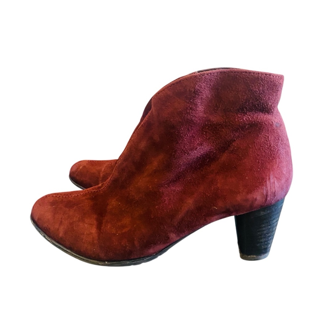 ARA LUFTPOLSTER Burgundy Red Suede Heeled Front Slit Booties